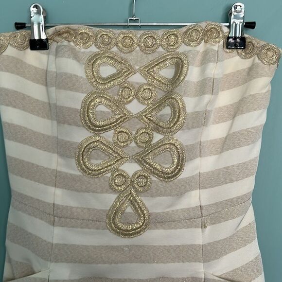 LILLY PULITZER Metallic Gold & Cream BLOSSOM DRESS Fit & Flare - Picture 4 of 8